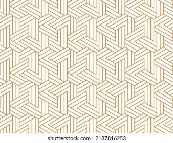 Abstract geometric pattern with stripes, lines. Seamless vector background. White and gold ornament. Simple lattice graphic design