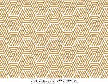 Abstract geometric pattern with stripes, lines. Seamless vector background. White and gold ornament. Simple lattice graphic design