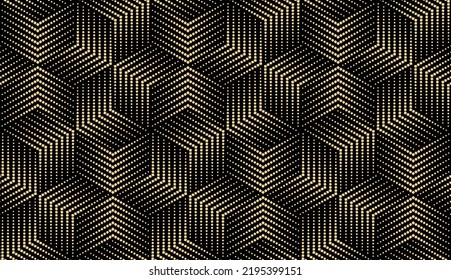 Abstract geometric pattern with stripes, lines. Seamless vector background. Gold and black ornament. Simple lattice graphic design