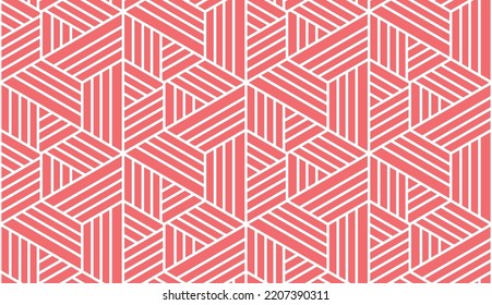 Abstract geometric pattern with stripes, lines. Seamless vector background. White and pink ornament. Simple lattice graphic design