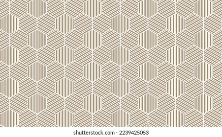 Abstract geometric pattern with stripes, lines. Seamless vector background. White and beige ornament. Simple lattice graphic design