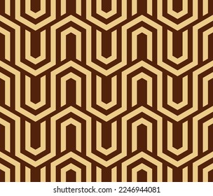 Abstract geometric pattern with stripes, lines. Seamless vector background. Gold and dark brown ornament. Simple lattice graphic design
