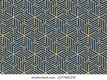 Abstract geometric pattern with stripes, lines. Seamless vector background. Gold and blue ornament. Simple lattice graphic design