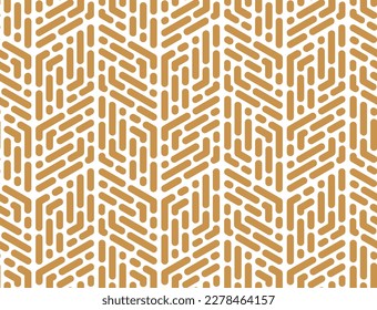 Abstract geometric pattern with stripes, lines. Seamless vector background. White and gold ornament. Simple lattice graphic design