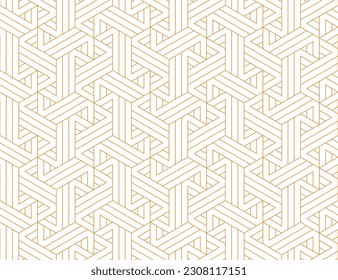 Abstract geometric pattern with stripes, lines. Seamless vector background. White and gold ornament. Simple lattice graphic design