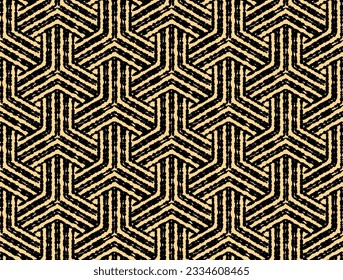 Abstract geometric pattern with stripes, lines. Seamless vector background. Gold and black ornament. Simple lattice graphic design