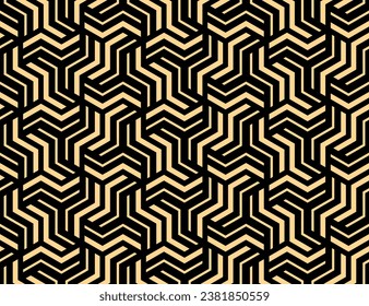 Abstract geometric pattern with stripes, lines. Seamless vector background. Gold and black ornament. Simple lattice graphic design