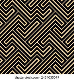 Abstract geometric pattern with stripes, lines. Seamless vector background. Gold and black ornament. Simple lattice graphic design