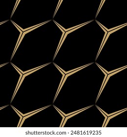 Abstract geometric pattern with stripes, lines. Seamless vector background. Black and gold ornament. Modern reticulated graphic design.