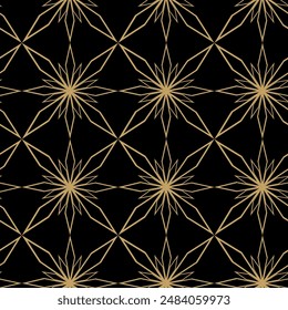 Abstractas patrón geométrico con rayas, líneas. Fondo de Vector inconsútil. Adorno floral negro y dorado. Moderno Diseño gráfico reticulado.