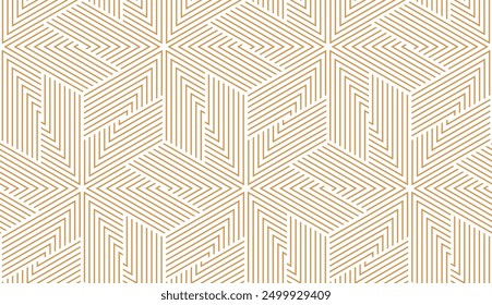 Abstract geometric pattern with stripes, lines. Seamless vector background. White and golden ornament. Simple lattice graphic design