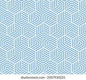 Abstract geometric pattern with stripes, lines. Seamless vector background. White and blue ornament. Simple lattice graphic design