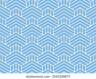 Abstract geometric pattern with stripes, lines. Seamless vector background. White and blue ornament. Simple lattice graphic design