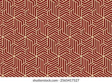 Abstract geometric pattern with stripes, lines. Seamless vector background. Golden and red ornament. Simple lattice graphic design