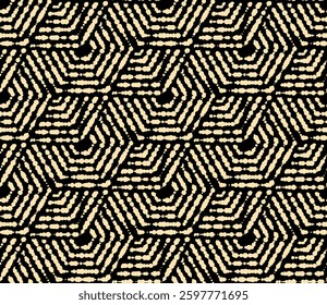 Abstract geometric pattern with stripes, lines. Seamless vector background. Golden and dark blue ornament. Simple lattice graphic design