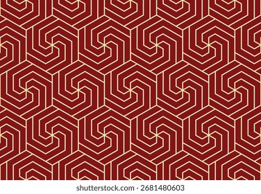 Abstract geometric pattern with stripes, lines. Seamless vector background. Golden and red ornament. Simple lattice graphic design