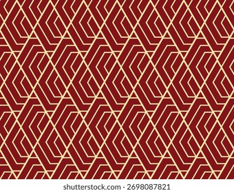 Abstract geometric pattern with stripes, lines. Seamless vector background. Golden and red ornament. Simple lattice graphic design
