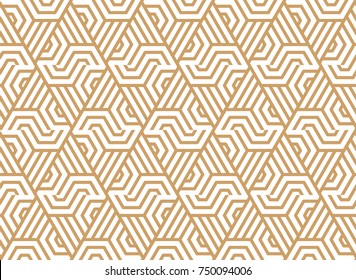 Abstract geometric pattern with stripes, lines. A seamless vector background. Gold and white texture.