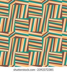 Abstract geometric pattern with stripes, oblique lines, brown blue and orange colors. Vector illustration