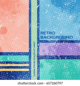 Abstract geometric pattern with stripes and rectangles in grunge style. Background with halftone dots and scribbles