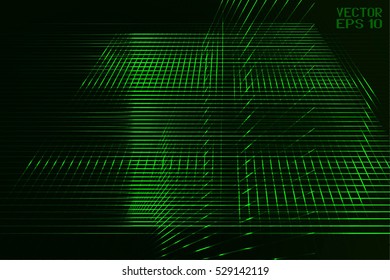 Abstract Geometric Pattern with Stripes. Wicker Structural Texture. Dark Green Optical Illusion. Vector. 3D Illustration
