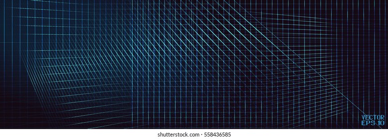 Abstract Geometric Pattern with Stripes. Wicker Structural Texture. Dark Blue Optical Illusion. Vector. 3D Illustration