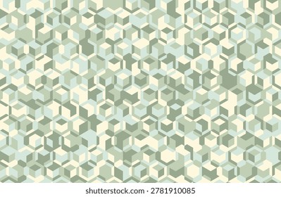 Abstract geometric pattern of subtly shifting cubes in calming green and beige tones.  Perfect for website backgrounds, textile design, or modern presentations.