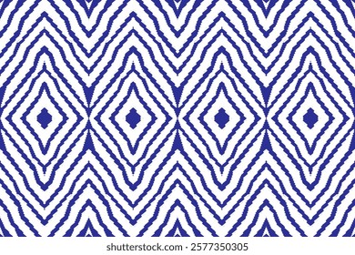 Abstract Geometric Pattern with Symmetrical Blue Zigzag Lines and Diamond Shapes for Modern Wallpaper and Textile Design