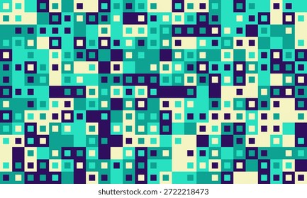 Abstract geometric pattern of teal, cream, and navy squares.  Ideal for backgrounds, textiles, website design, and modern presentations.