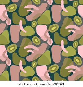 Abstract geometric pattern. Trendy background. Seamless pattern with kiwi in a flat style. Vector illustration.