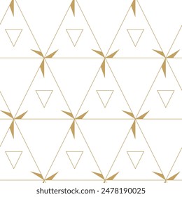 Abstract geometric pattern with triangle, lines and stripes on white background. A seamless vector background. Graphic modern pattern. White and gold pattern.