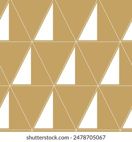 Abstract geometric pattern with triangle, lines and stripes on gold background. A seamless vector background. Graphic modern pattern. White and gold pattern.