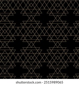 Abstract geometric pattern with triangle, lines and stripes on white background. A seamless vector background. Graphic modern pattern. Black and gold pattern.