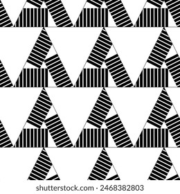 Abstract geometric pattern with triangle and stripes on white background. A seamless vector background. Graphic modern pattern. White and black pattern.