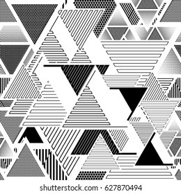 Abstract Geometric pattern with Triangles in geometry lines form. Seamless texture in black and white, can be used for background.Vector Illustration.