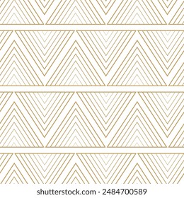 Abstract geometric pattern with triangles, stripes, lines. Seamless vector background. White and gold ornament. Modern reticulated graphic design.