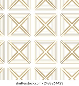Abstract geometric pattern with triangles, stripes, lines. Seamless vector background. White and gold ornament. Modern reticulated graphic design.