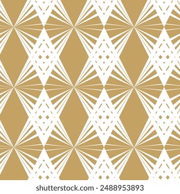 Abstract geometric pattern with triangles, stripes, lines. Seamless vector background. White and gold ornament. Modern reticulated graphic design.