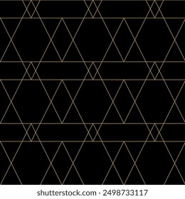 Abstract geometric pattern with triangles, stripes, lines. Seamless vector background. Black and gold ornament. Modern reticulated graphic design.
