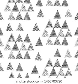 Abstract geometric pattern with triangles. Vector illustration. Ink, hand drawing, black and white pattern. Seamless ornament for various decorative surfaces.