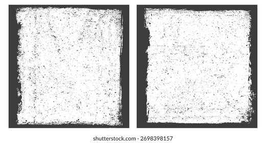 Abstract geometric pattern of two textured squares with grayscale tones and detailed borders white background
