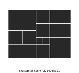Un patrón geométrico abstracto con divisiones desiguales que crea un marco visual para organizar y mostrar varias fotografías en un solo diseño.