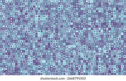 Padrão geométrico abstrato de quadrados de tamanhos variados em tons de azul fresco e roxo.  Perfeito para fundos, design de site ou impressões têxteis. Representa dados, tecnologia ou design moderno.