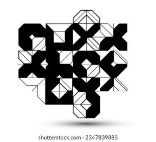 Abstract geometric pattern vector background isolated, tech style engine looks like composition, engineering draft style pattern, black and white.