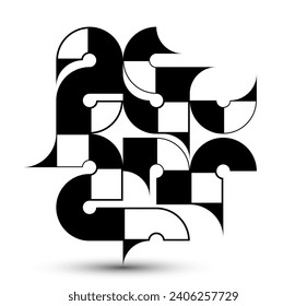 Abstract geometric pattern vector background isolated, tech style engine looks like composition, engineering draft style pattern, black and white.