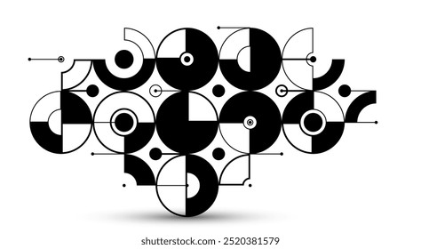 Fondo de Vector de patrón geométrico Abstractas aislado, el motor de estilo tecnológico se parece a la composición, patrón de estilo de borrador de ingeniería, blanco y negro.