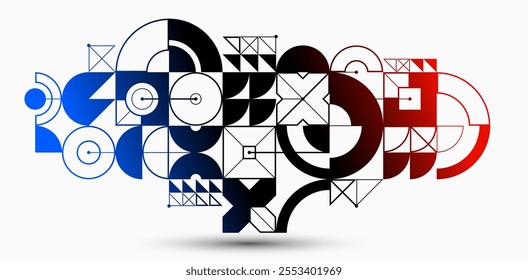 Abstract geometric pattern vector background isolated, tech style engine looks like composition, engineering draft style pattern, red black and blue.