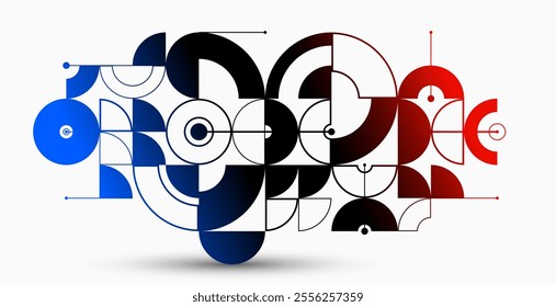 Abstract geometric pattern vector background isolated, tech style engine looks like composition, engineering draft style pattern, red black and blue.