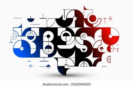 Abstract geometric pattern vector background isolated, tech style engine looks like composition, engineering draft style pattern, red black and blue.