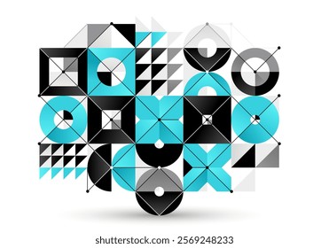 Abstract geometric pattern vector background, network and digital data composition, engineering draft style pattern, technology style engine looks like shapes.